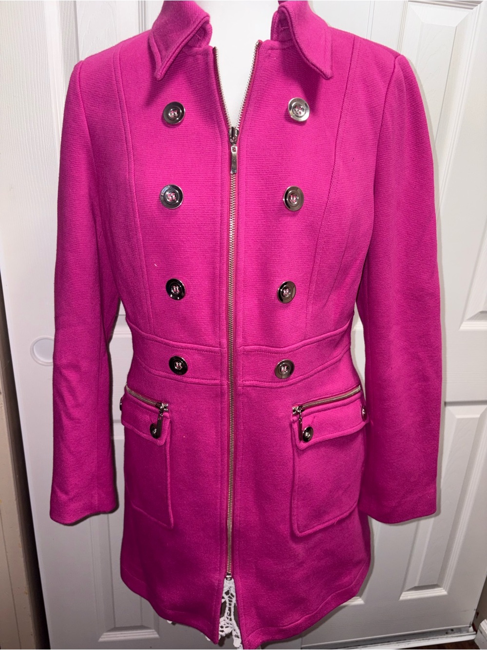 INC International Concepts Hot Pink Double-Breasted Pea Coat